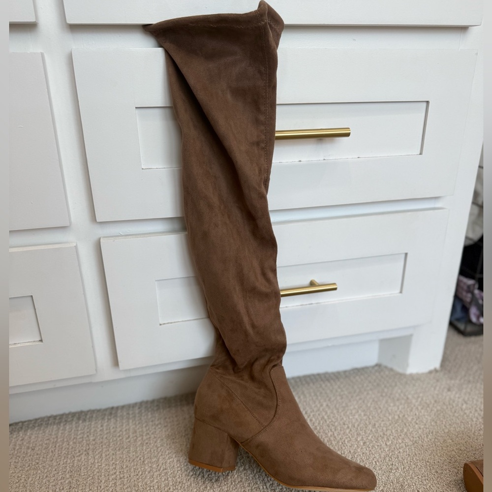 Women's Over-the-Knee Brown Suede Block Heel Boots